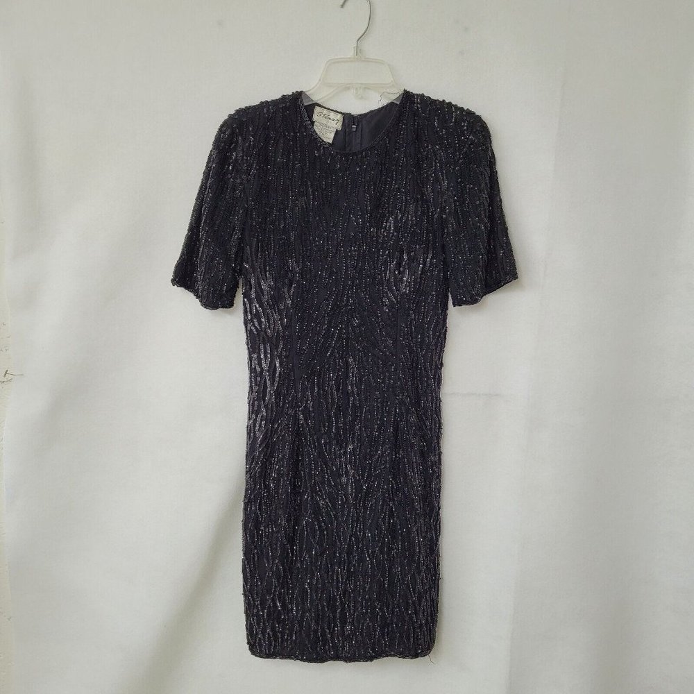 Stenay Vintage Black Sequin‎ Dress Womens S/M Altered Short Sleeve